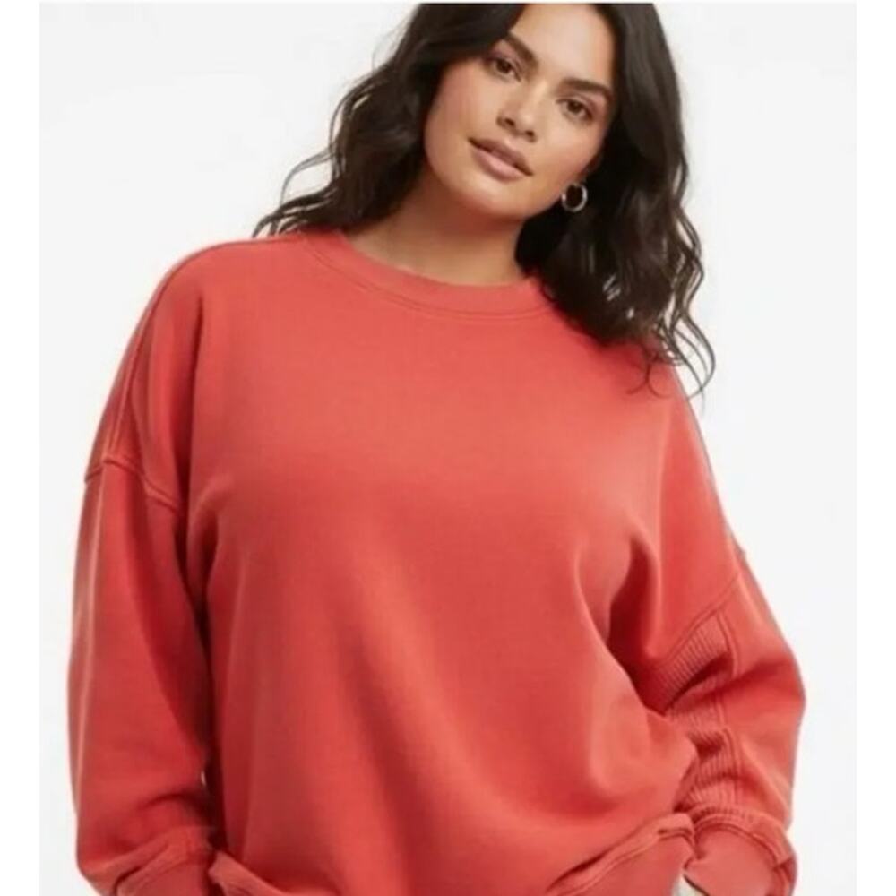 Aerie Red Getaway Raw Hem Sweatshirt Size Large